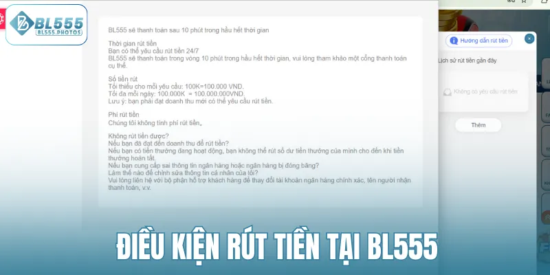 Điều kiện rút tiền tại BL555